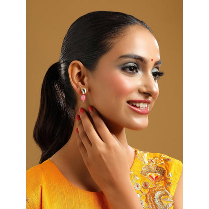 Ruby Raang Studio Pink Brass Gold Plated Kundan Pair Of Earrings