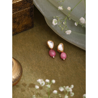 Ruby Raang Studio Pink Brass Gold Plated Kundan Pair Of Earrings