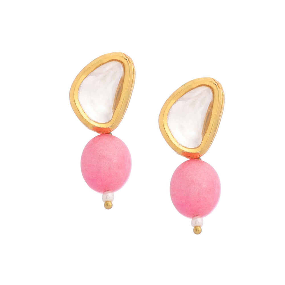 Ruby Raang Studio Pink Brass Gold Plated Kundan Pair Of Earrings
