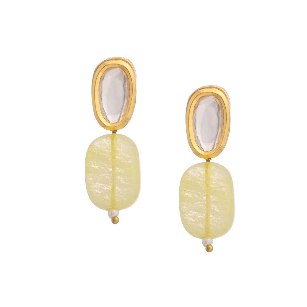 Ruby Raang Studio Yellow Brass Gold Plated Kundan Pair Of Earrings