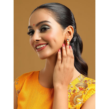 Ruby Raang Studio Yellow Brass Gold Plated Kundan Pair Of Earrings
