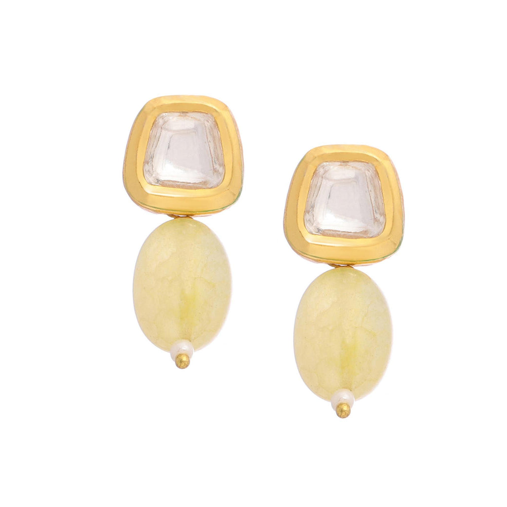 Ruby Raang Studio Yellow Brass Gold Plated Kundan Pair Of Earrings