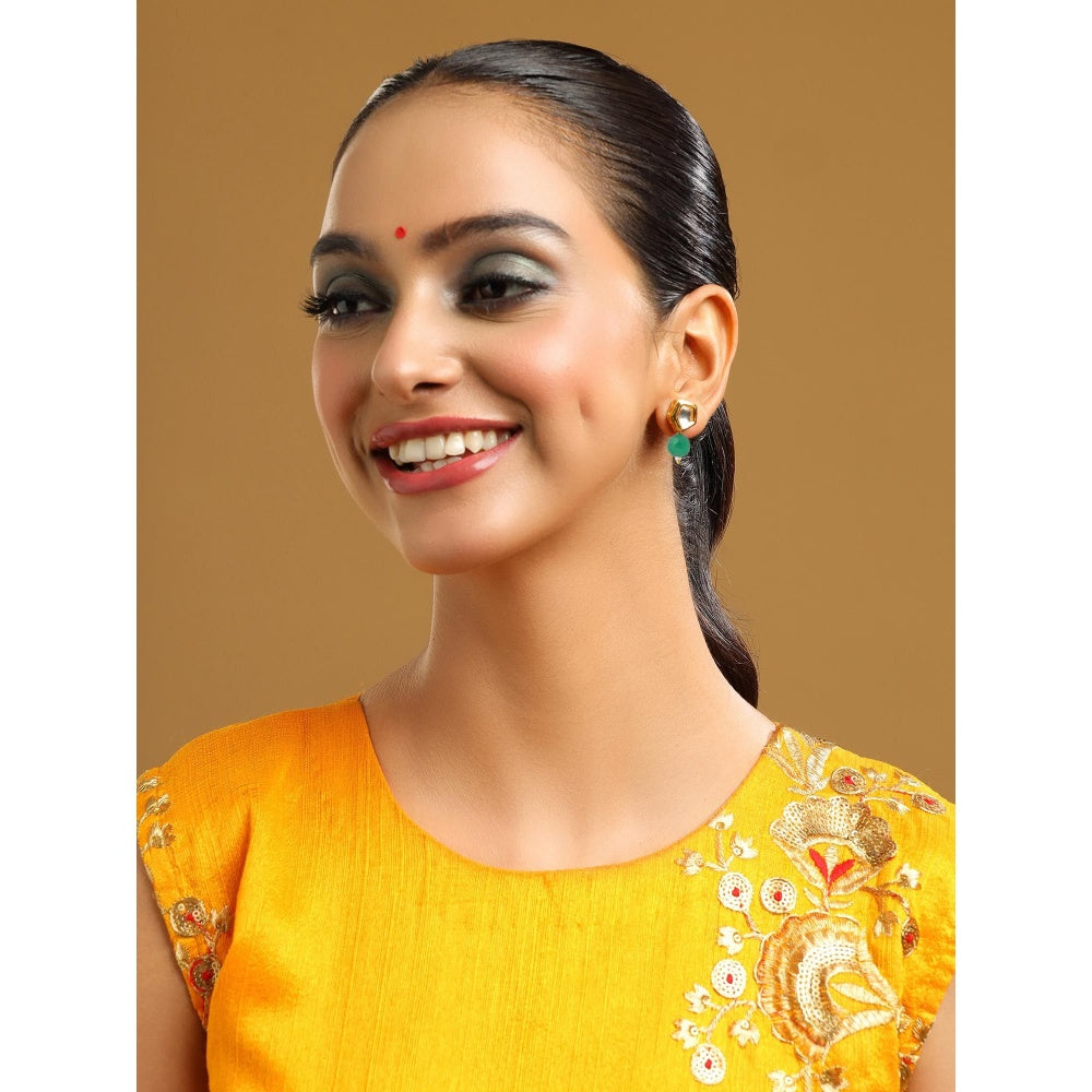 Ruby Raang Studio Green Brass Gold Plated Kundan Pair Of Earrings