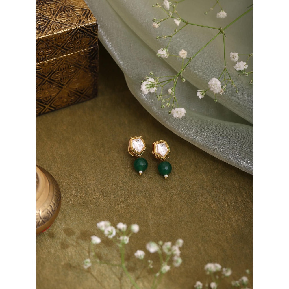 Ruby Raang Studio Green Brass Gold Plated Kundan Pair Of Earrings