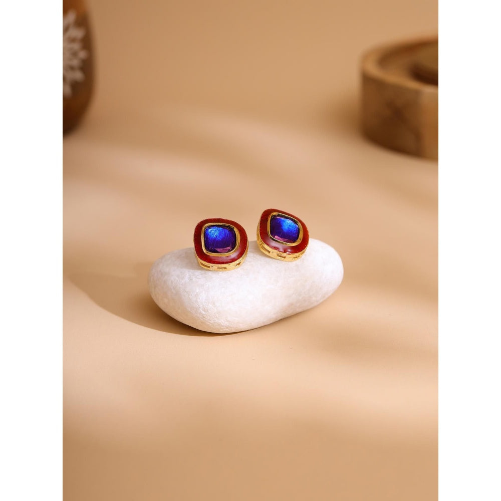 Ruby Raang Studio Blue Brass Gold Plated Kundan Pair Of Earrings