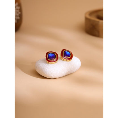 Ruby Raang Studio Blue Brass Gold Plated Kundan Pair Of Earrings