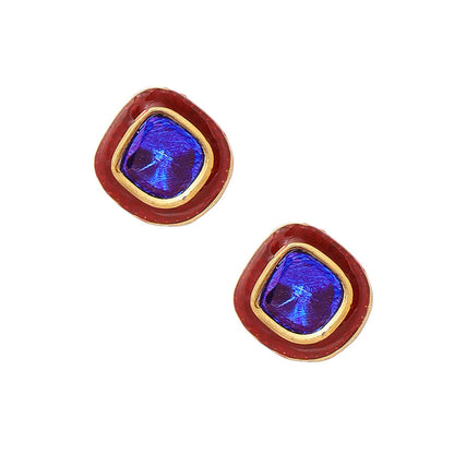 Ruby Raang Studio Blue Brass Gold Plated Kundan Pair Of Earrings
