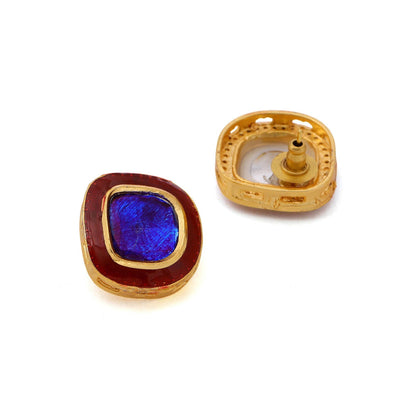 Ruby Raang Studio Blue Brass Gold Plated Kundan Pair Of Earrings