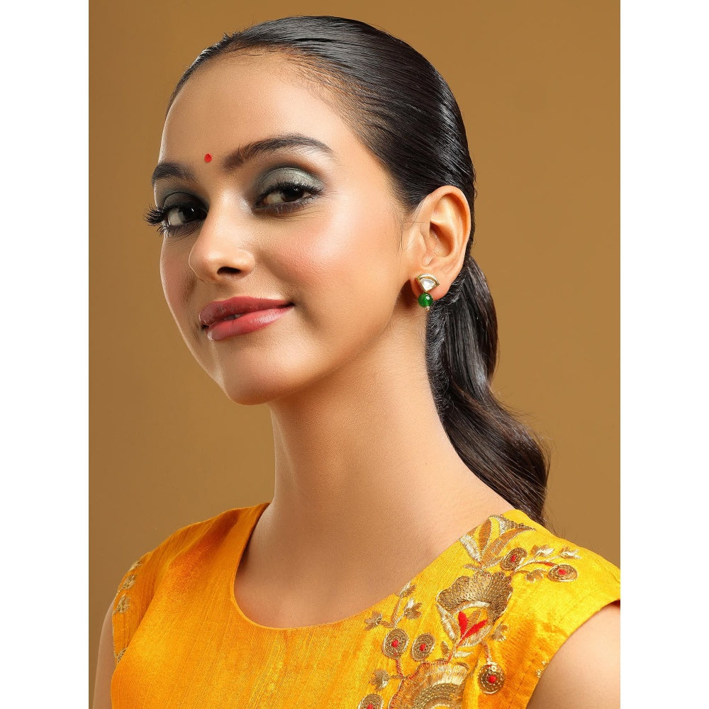 Ruby Raang Studio Green Brass Gold Plated Kundan Pair Of Earrings