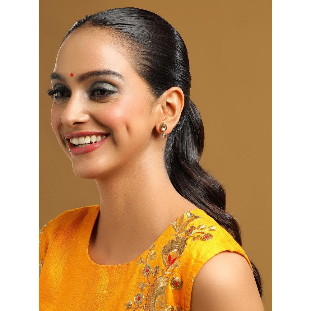 Ruby Raang Studio White Brass Gold Plated Kundan Pair Of Earrings