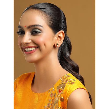 Ruby Raang Studio White Brass Gold Plated Kundan Pair Of Earrings