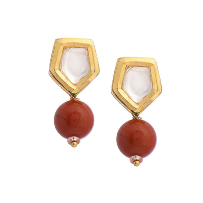 Ruby Raang Studio Red Brass Gold Plated Kundan Pair Of Earrings