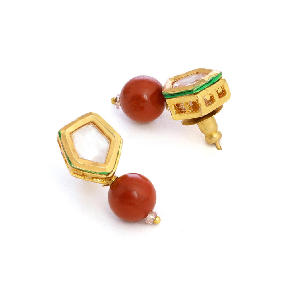 Ruby Raang Studio Red Brass Gold Plated Kundan Pair Of Earrings