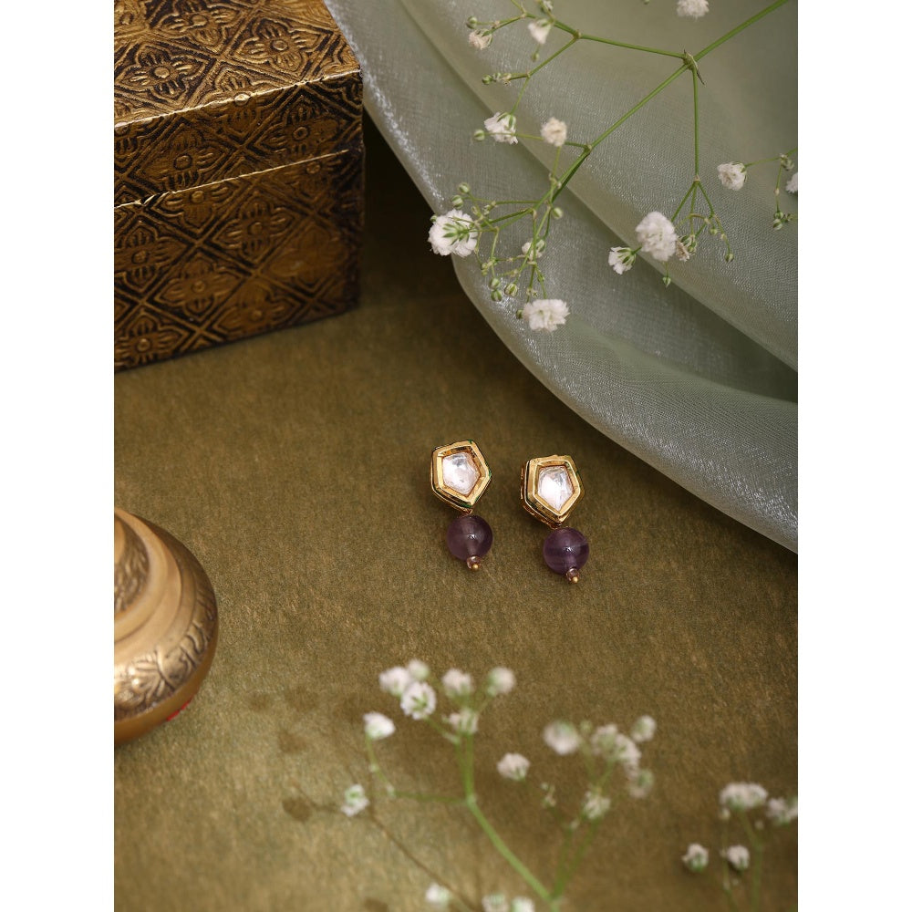 Ruby Raang Studio Purple Brass Gold Plated Kundan Pair Of Earrings