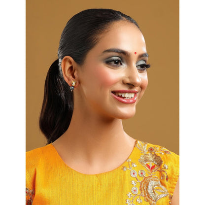 Ruby Raang Studio Blue Brass Gold Plated Kundan Pair Of Earrings