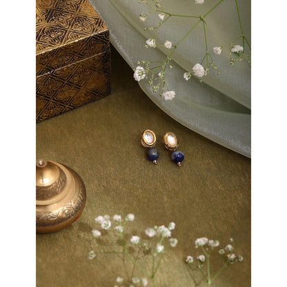 Ruby Raang Studio Blue Brass Gold Plated Kundan Pair Of Earrings