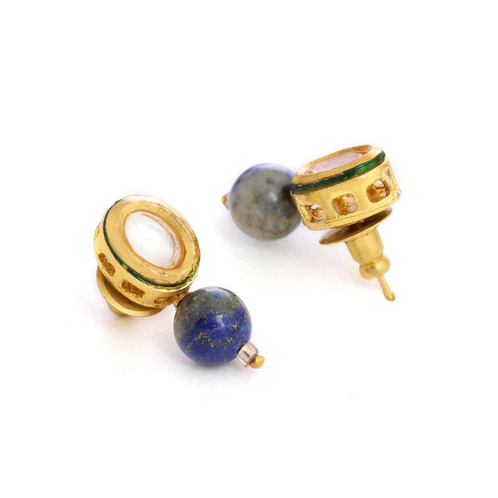 Ruby Raang Studio Blue Brass Gold Plated Kundan Pair Of Earrings
