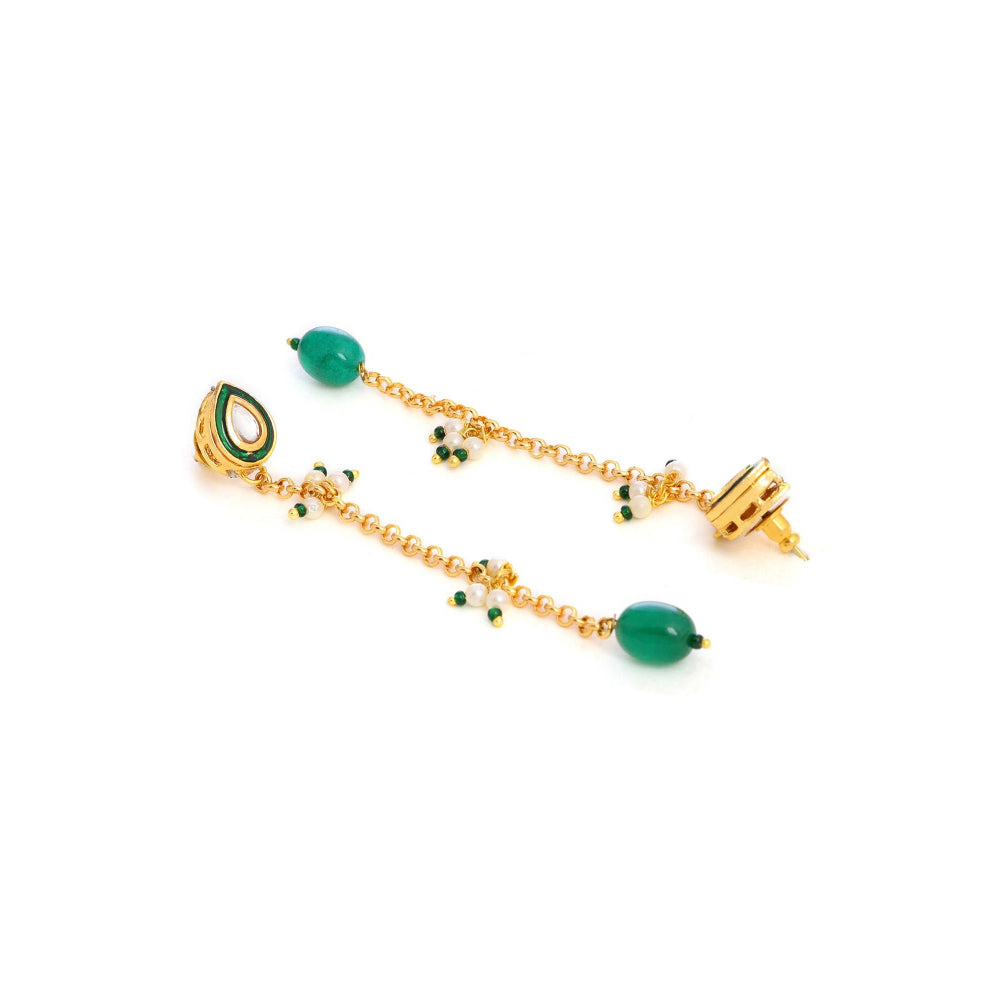Ruby Raang Studio Green Brass Gold Plated Kundan Pair Of Earrings
