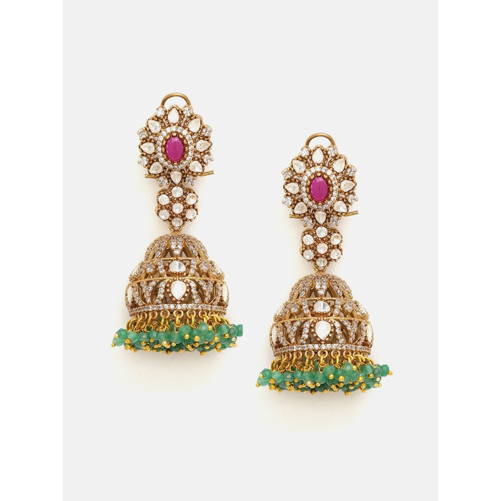 Ruby Raang Studio Diamond and Stone Jhumka Earrings