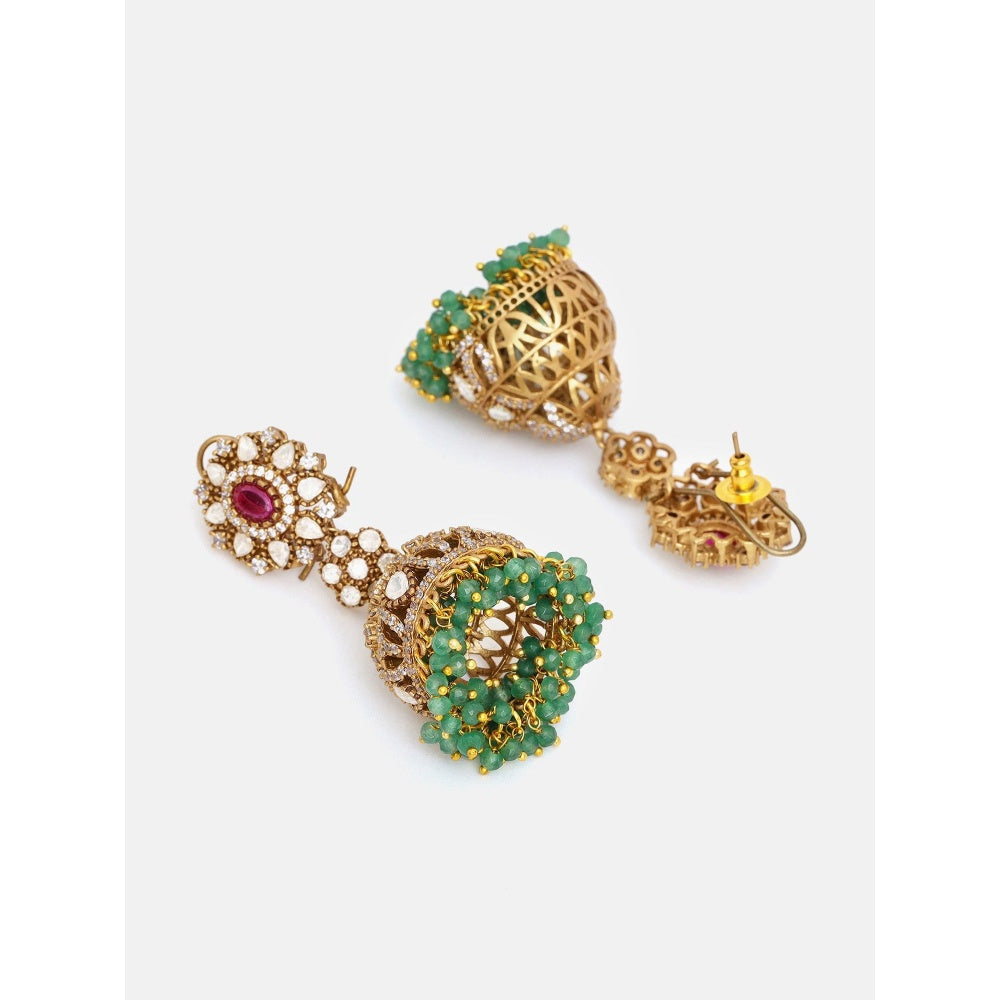 Ruby Raang Studio Diamond and Stone Jhumka Earrings