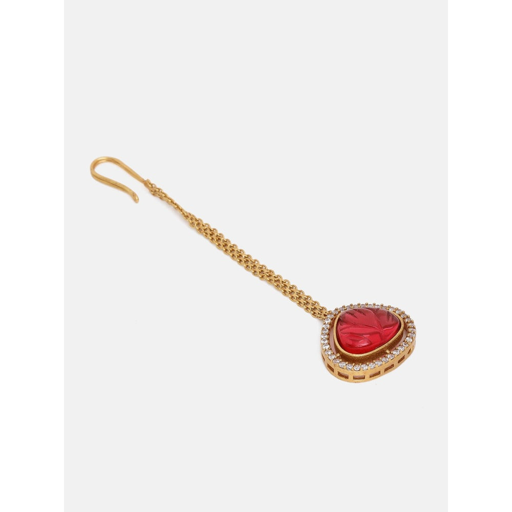 Ruby Raang Studio Stone Kundan Maang Tikka