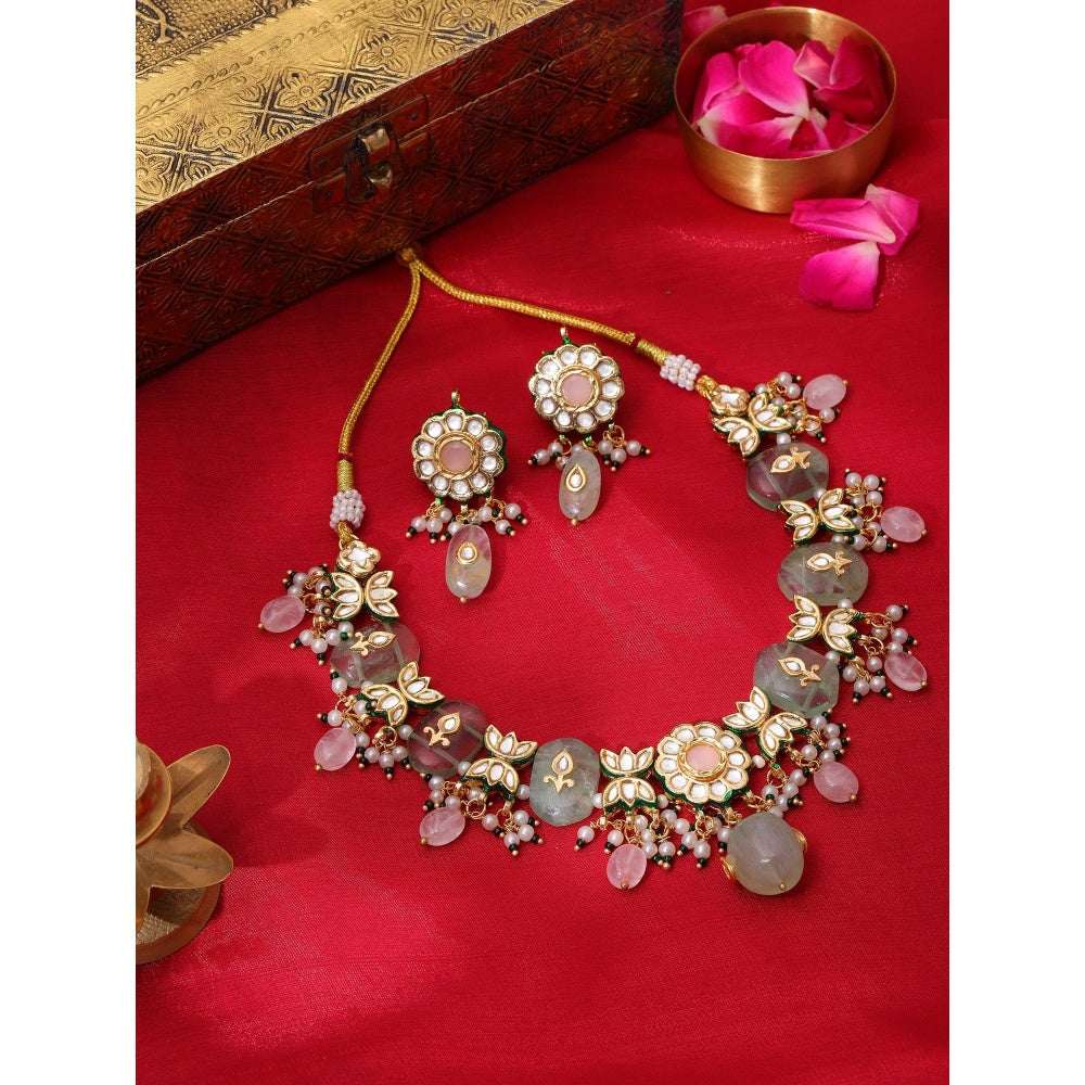 Ruby Raang Studio Kundan and Mint Coloured Stonework Jewellery Set