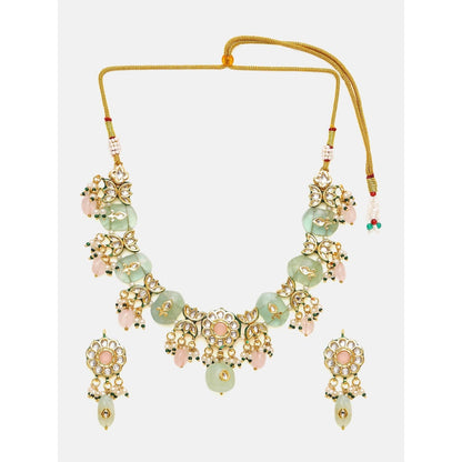 Ruby Raang Studio Kundan and Mint Coloured Stonework Jewellery Set