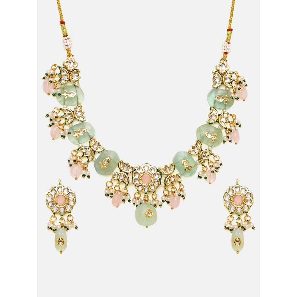 Ruby Raang Studio Kundan and Mint Coloured Stonework Jewellery Set