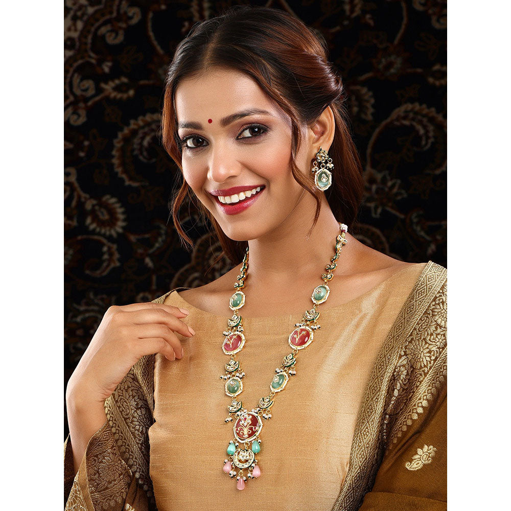 Ruby Raang Studio Long Mint Stonework Jewellery Set