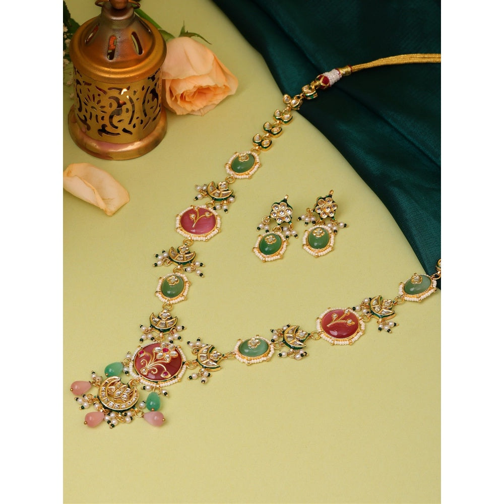 Ruby Raang Studio Long Mint Stonework Jewellery Set