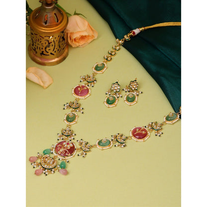 Ruby Raang Studio Long Mint Stonework Jewellery Set