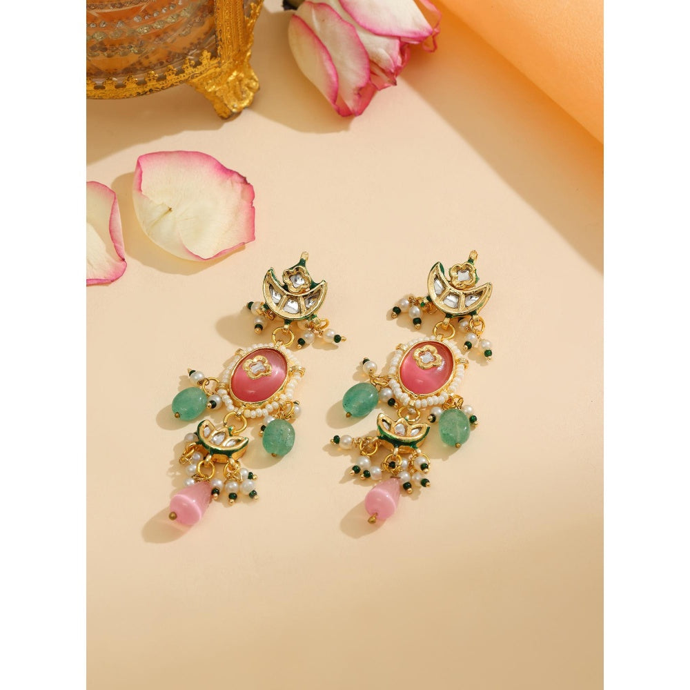 Ruby Raang Studio Multi-Color Long Kundan Drop Earrings