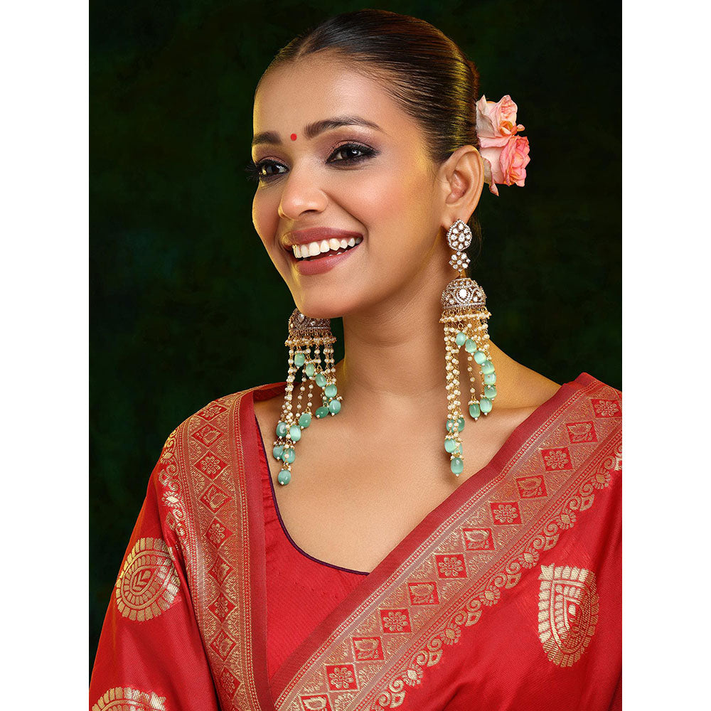 Ruby Raang Studio Mint Green Diamond and Stone Jhumka Earrings