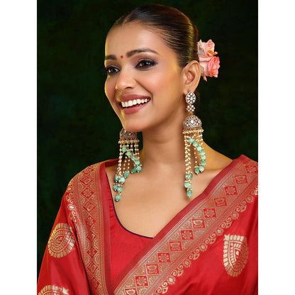 Ruby Raang Studio Mint Green Diamond and Stone Jhumka Earrings