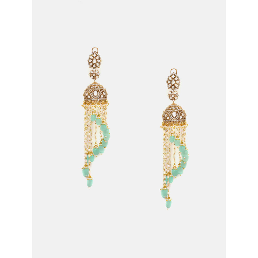 Ruby Raang Studio Mint Green Diamond and Stone Jhumka Earrings