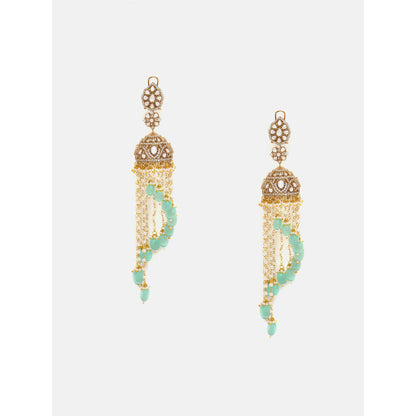 Ruby Raang Studio Mint Green Diamond and Stone Jhumka Earrings