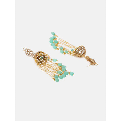 Ruby Raang Studio Mint Green Diamond and Stone Jhumka Earrings