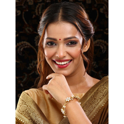 Ruby Raang Studio White Floral Kundan Beads Kada
