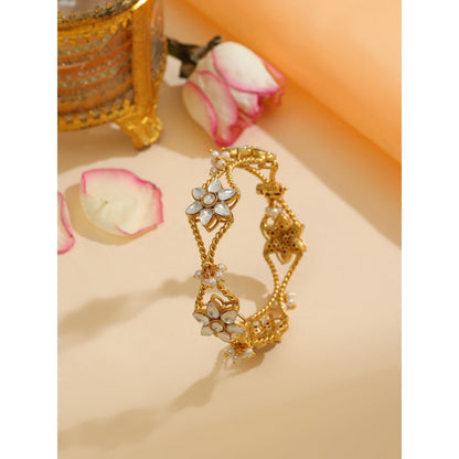 Ruby Raang Studio White Floral Kundan Beads Kada