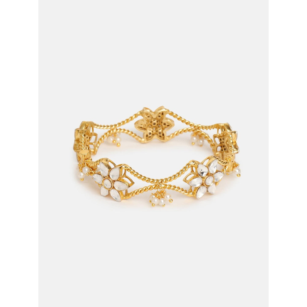 Ruby Raang Studio White Floral Kundan Beads Kada