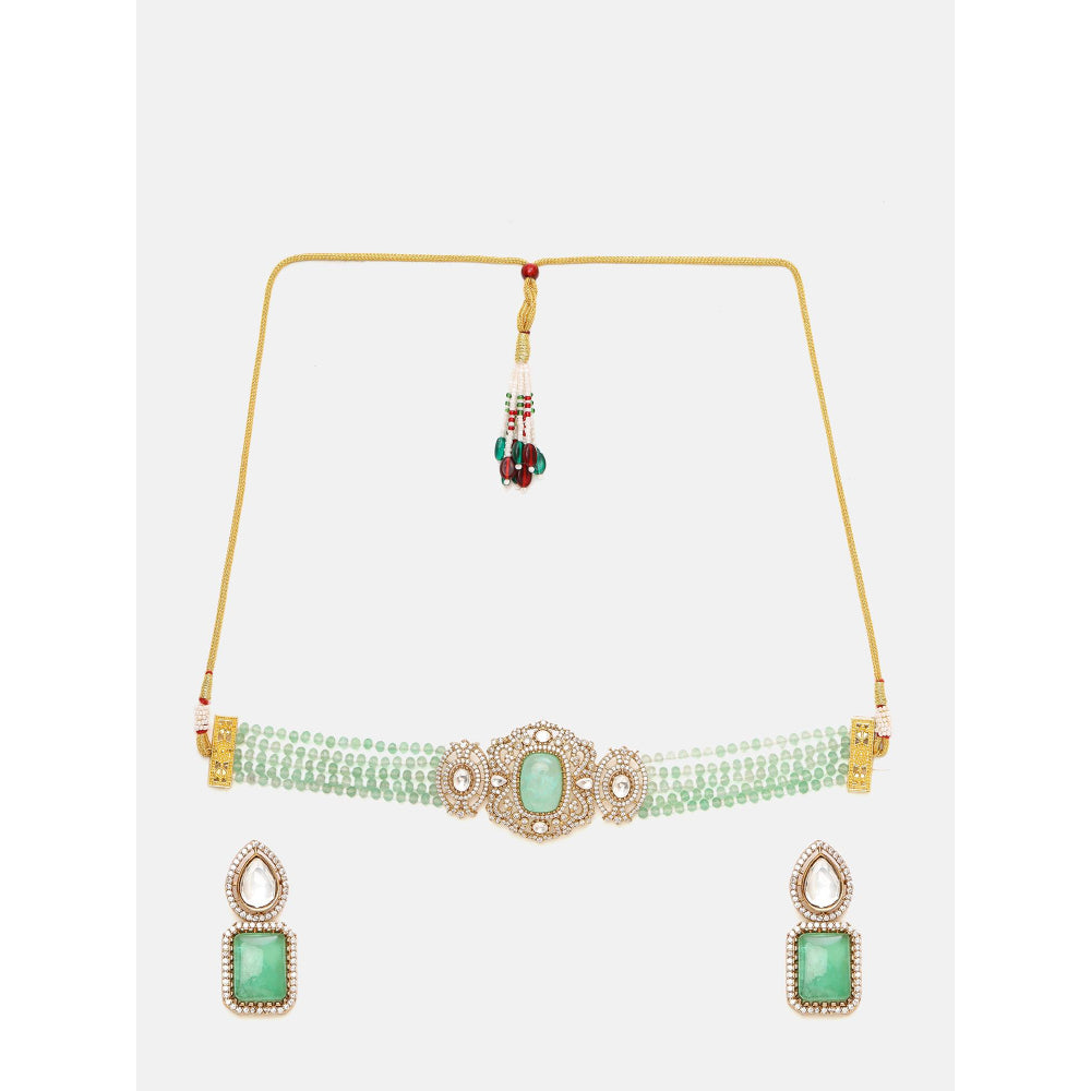 Ruby Raang Studio Green Stone and Mossanite Choker Jewellery Set