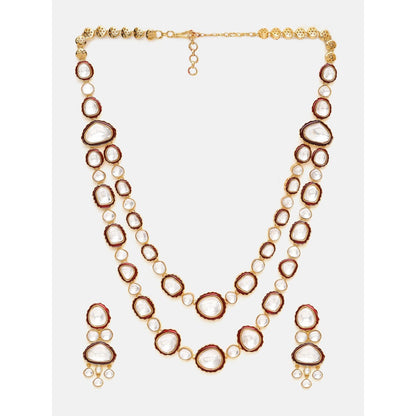 Ruby Raang Studio Red Meenakari Kundan Layered Jewellery Set