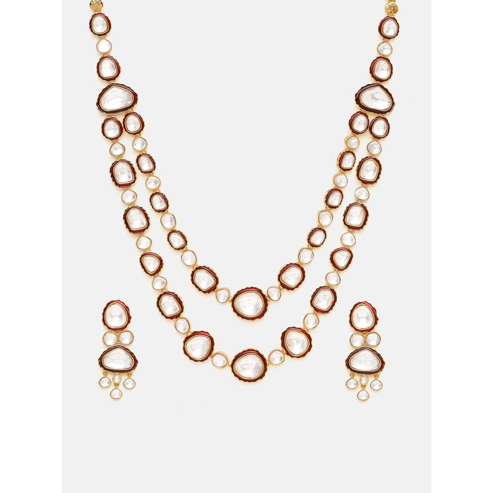 Ruby Raang Studio Red Meenakari Kundan Layered Jewellery Set