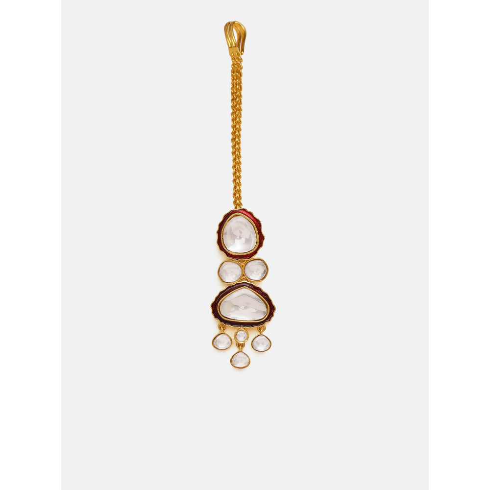 Ruby Raang Studio Red Meenakari Kundan Layered Jewellery Set
