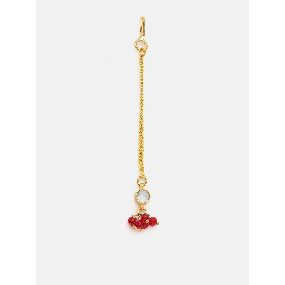 Ruby Raang Studio Womens Red Kundan Necklace with Earrings and Maang Tikka