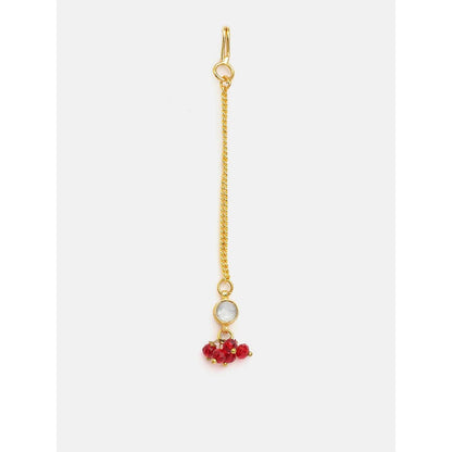 Ruby Raang Studio Womens Red Kundan Necklace with Earrings and Maang Tikka