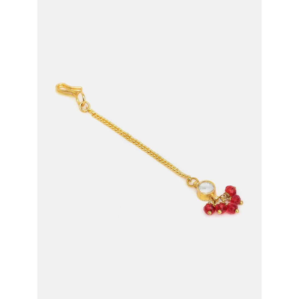 Ruby Raang Studio Womens Red Kundan Necklace with Earrings and Maang Tikka