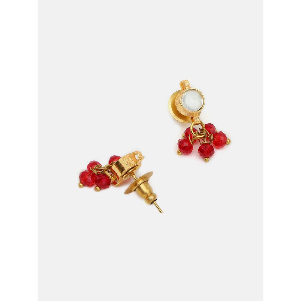 Ruby Raang Studio Womens Red Kundan Necklace with Earrings and Maang Tikka