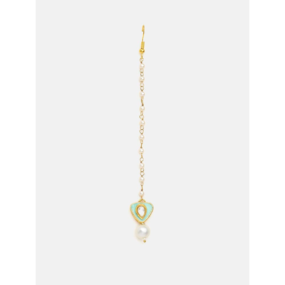 Ruby Raang Studio Womens White Kundan Necklace with Earrings and Maang Tikka