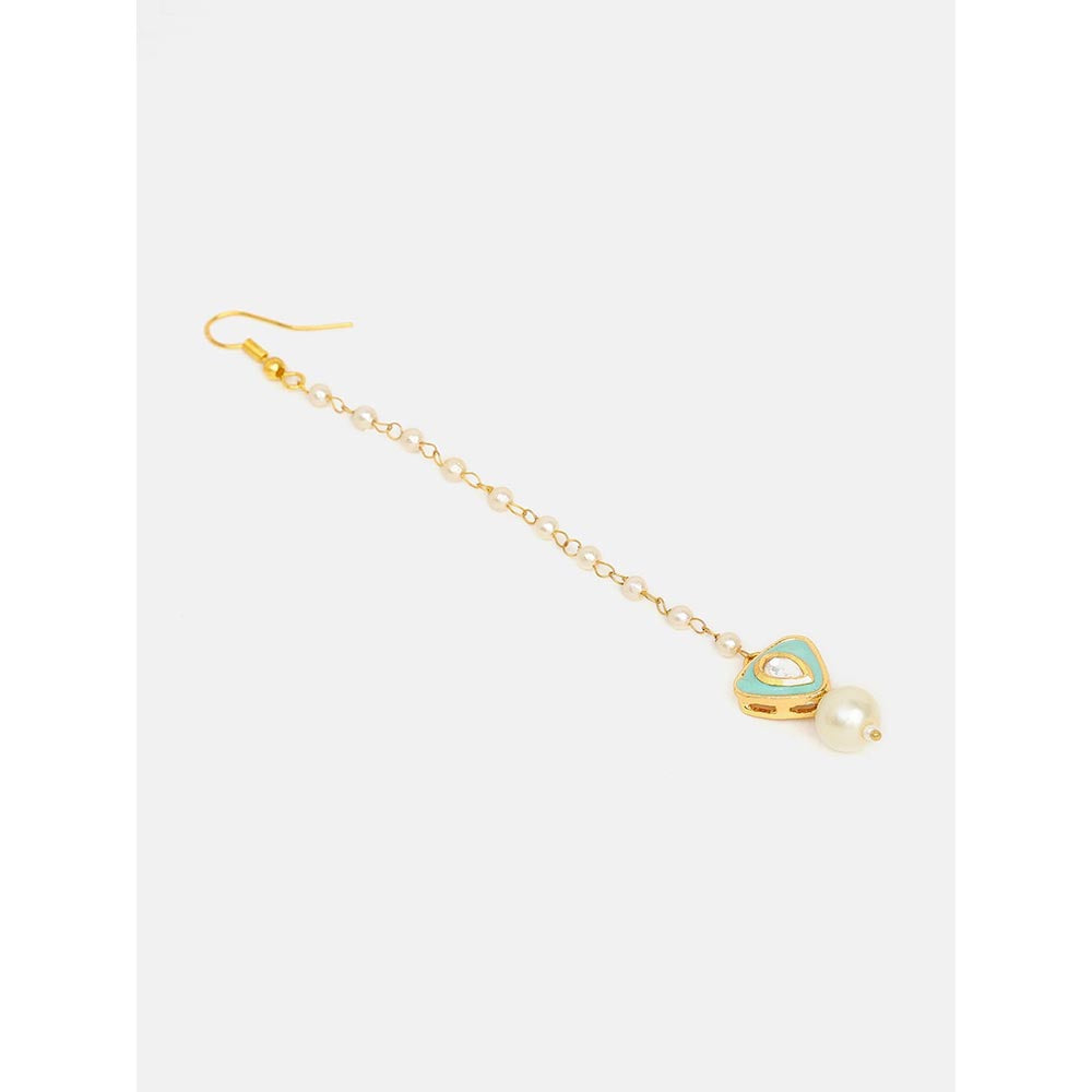 Ruby Raang Studio Womens White Kundan Necklace with Earrings and Maang Tikka